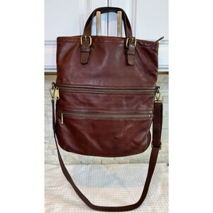 Fossil Leather Messenger Handbag Women's Purse Brown Hobo Crossbody Tote